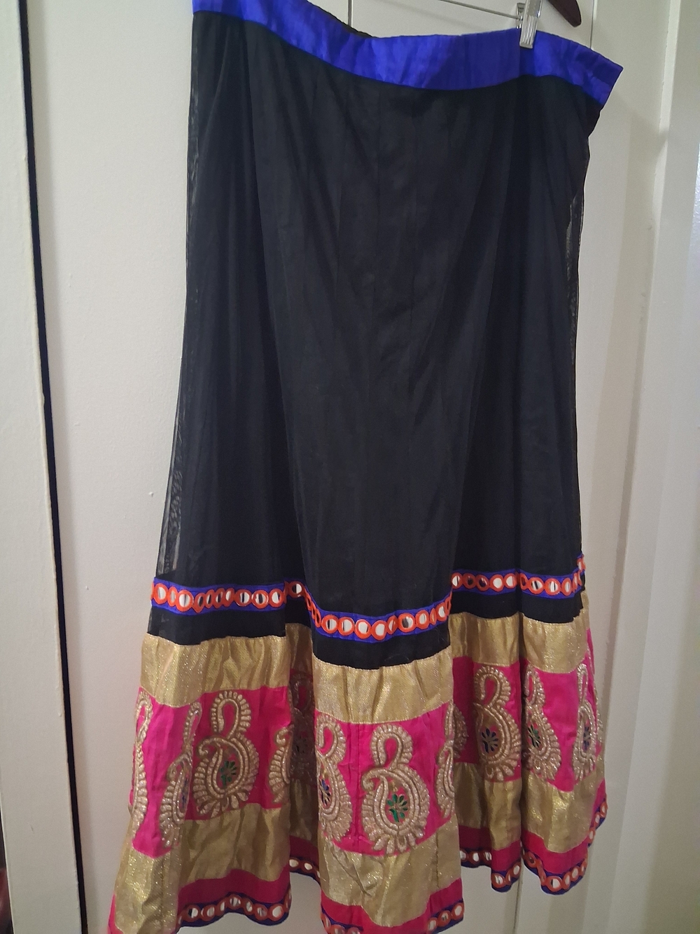 Black Skirt with Gold Embroidered Pink Border Bold Design